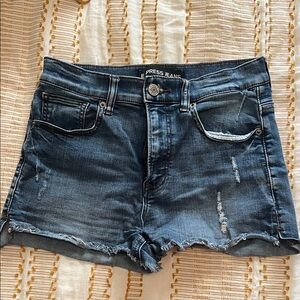 Express Dark Blue Distressed High-Rise Jean Shorts